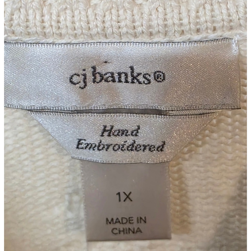 CJ Banks Ivory Knit Zip Vest Winter Tree Snowflake Sequin Hand Embroider Plus 1X - Picture 10 of 14
